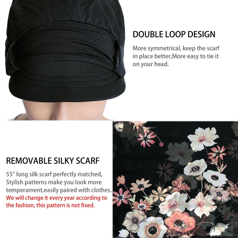 JarseHera Chemo Hats for Women Bamboo Cotton Lined Newsboy Caps with Scarf Double Loop Headwear for Cancer Hair Loss Light Pink - Image 3